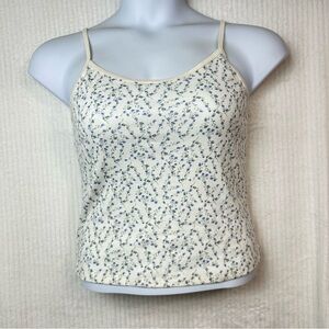 New Pink Rose Juniors Cream and Blue Floral Tank Top Size Large